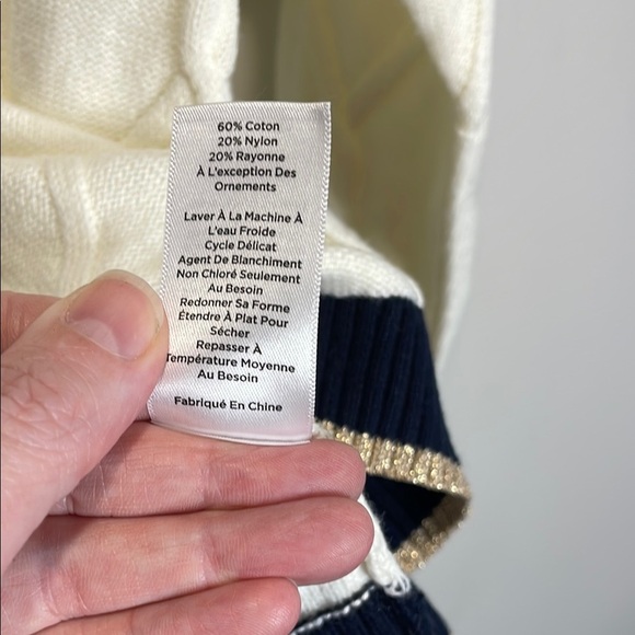 Talbots Cream and Black V-Neck Sweater - Picture 7 of 9